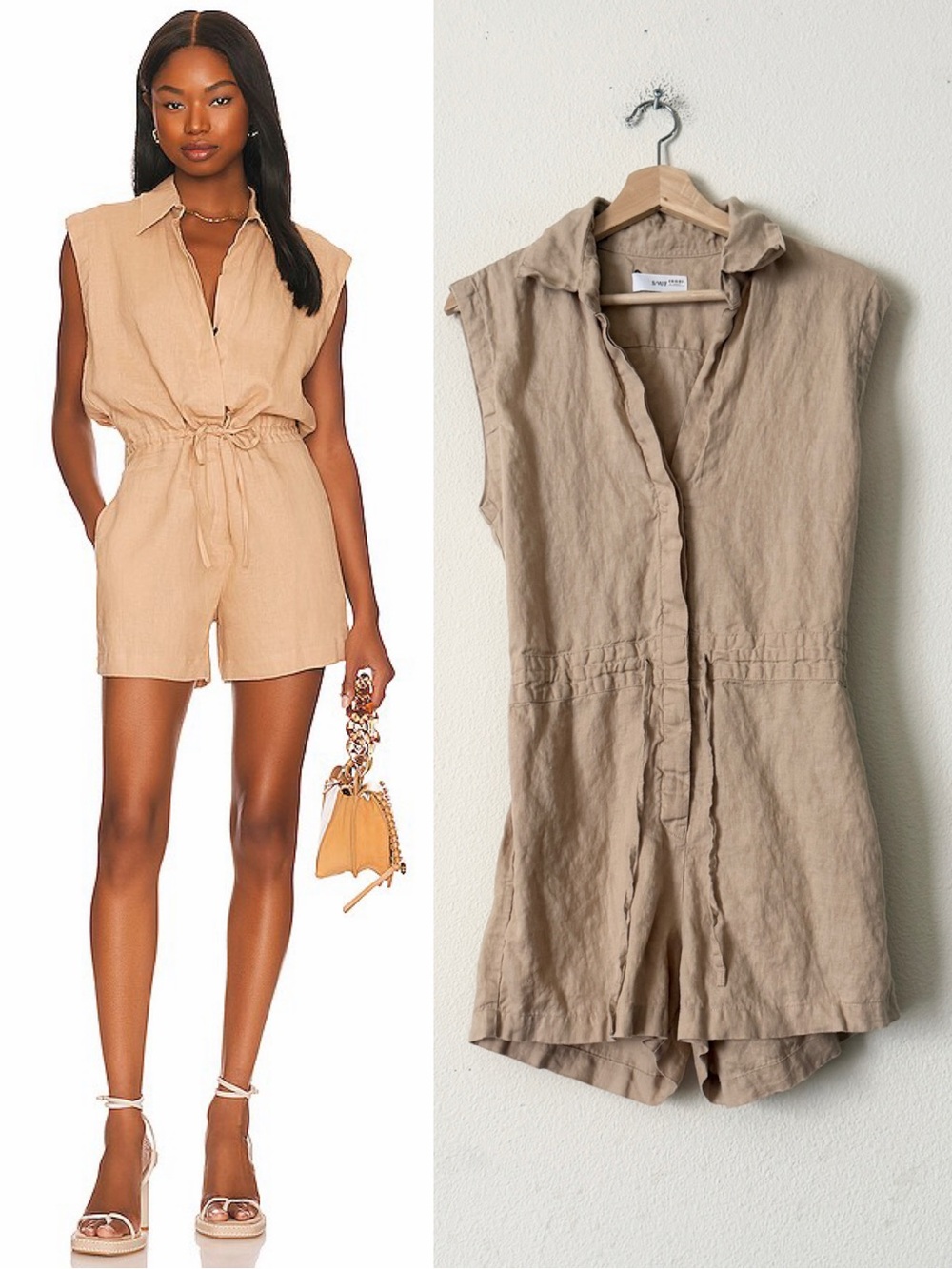 S/W/F Revolve SMALL 100% linen sleeveless drawstring romper in Mojave Desert